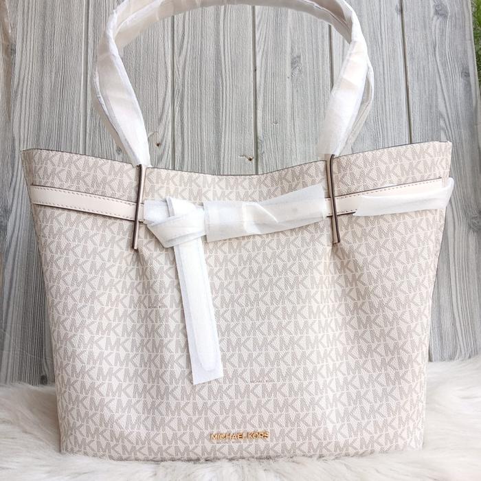 mk bag Emilia Large Logo Tote Bag Light Cream Multi