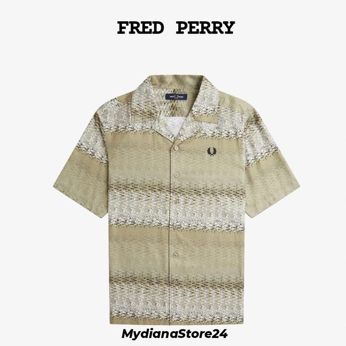 FRED FERRY - FRED PERRY ABSTRACT SOUND WAVE SHIRT - WARM GREY