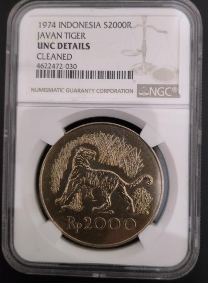 Koin Perak Javan Tiger 1974  Macan - NGC UNC Details - Silver