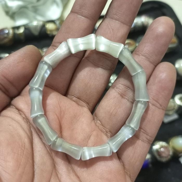 Gelang Batu Natural Selenite Cat Eyes Mexico 12 mata Unisex Cocok Pria Wanita Garansi Natural Stone