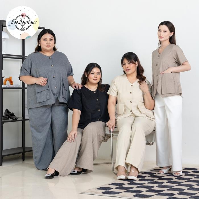 Femmy top - atasan blouse kerja wanita jumbo big size hitam cream abu coklat