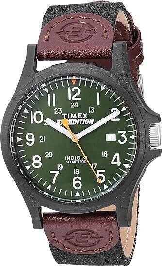 Timex F3C843, Men's Expedition Camper Black Strap Watch, Indiglo, Date, NEW