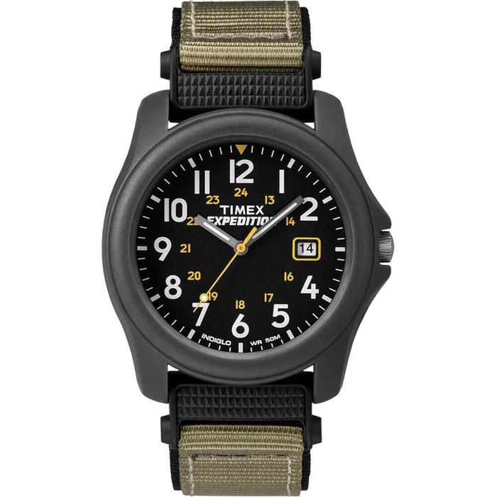Timex T42571, Men's "Expedition Camper" Black/Green Nylon Watch, Date, Indiglo
