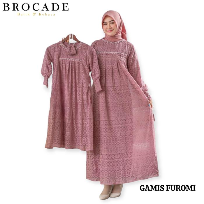 Gamis Pesta Brukat Busui - Gamis Lebaran Putih Brokat Jumbo LD 130