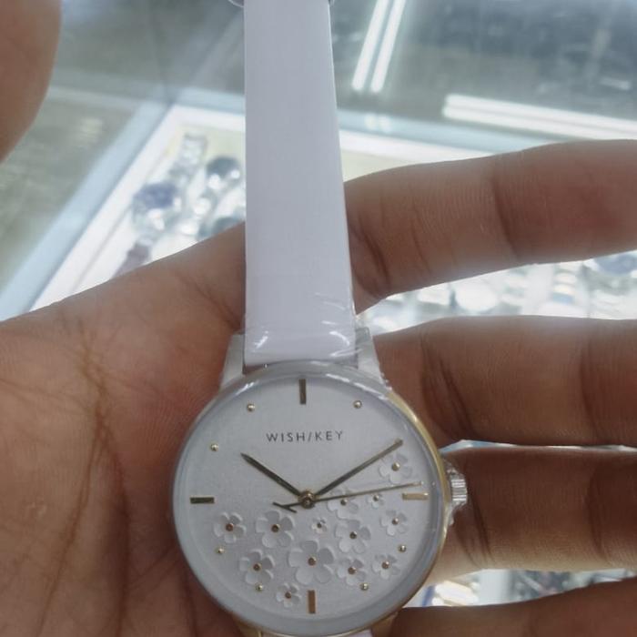 Jam Tangan Original Whiskey White Motif Bunga Strap Kulit Limited