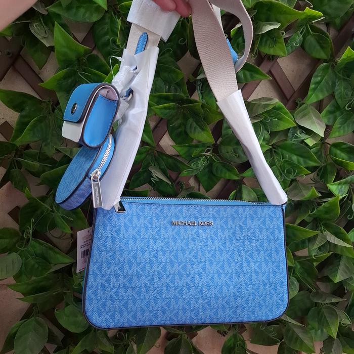 tas wanita mk jet set travel small crossbody blue