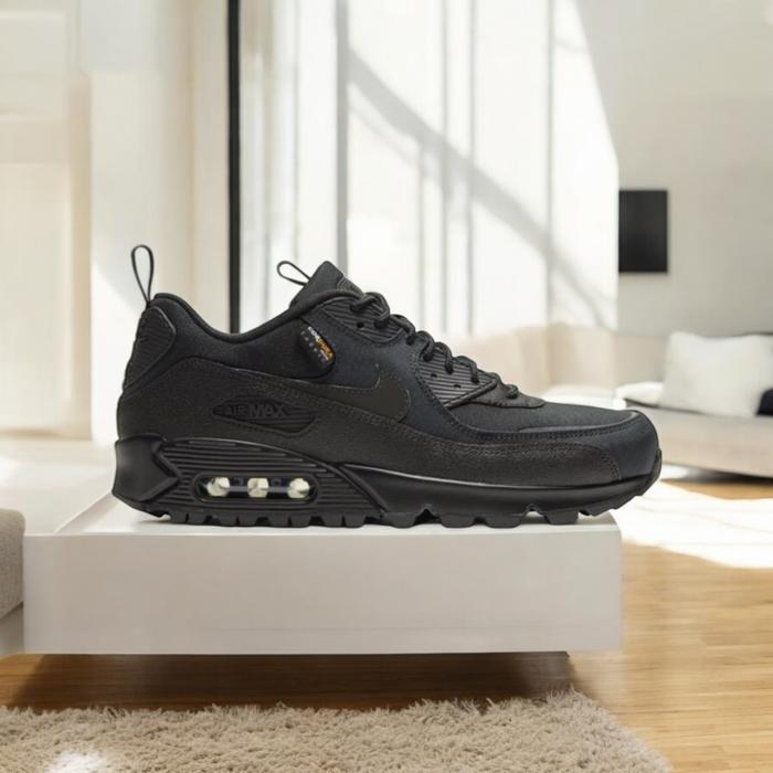 Sneakers Nike Air Max 90 Leather Triple Black Asli Guarantee - Hitam,