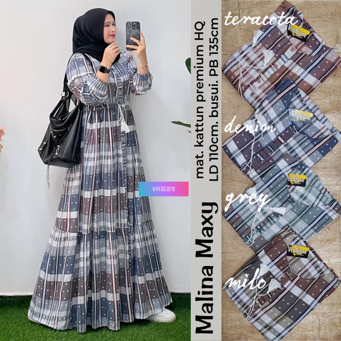 NEW MALINA MAXY DRESS TERUSAN WANITA KATUN PREMIUM LD 110CM