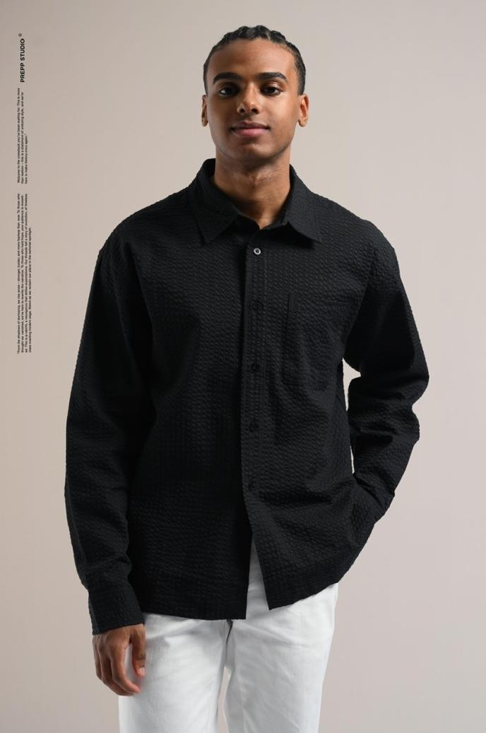 KEMEJA PREPP STUDIO VELOFORE SEERSUCKER LONG SLEEVE SHIRT BLACK