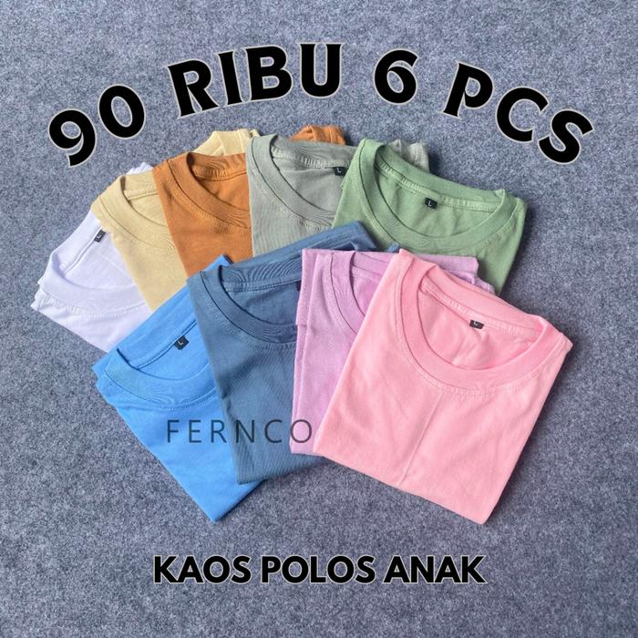 PAKET USAHA KAOS POLOS ANAK/BAYI DAPAT 6 PCS Katun Cotton Combed Perempuan Laki Laki