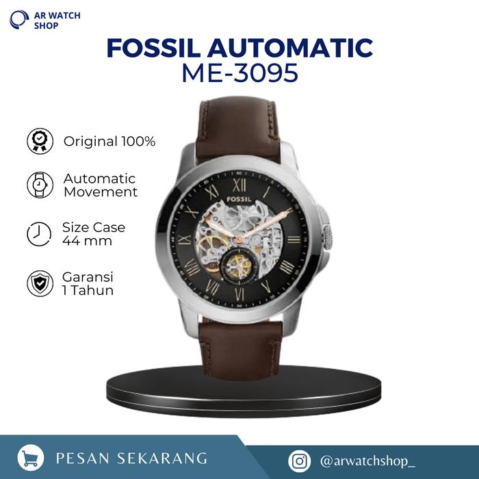 Jam Tangan Pria Automatic ME 3095 Grant Black Dial Brown Leather Strap Watch Original