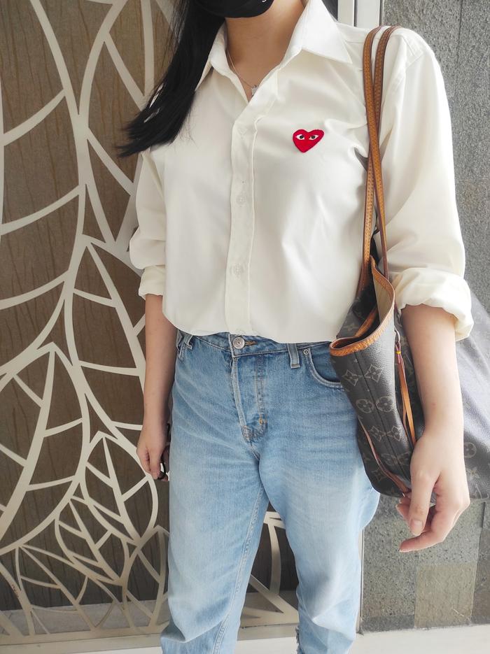 Kemeja Unisex CDG PLAY Basic Shirts Putih