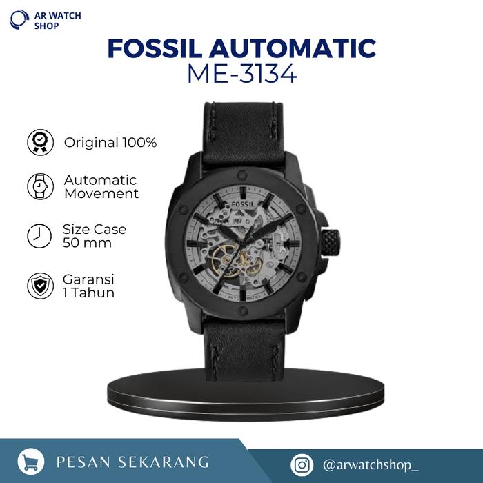 Jam Tangan Pria Automatic ME 3134 Modern Machine Automatic Black Leather Strap Watch Original