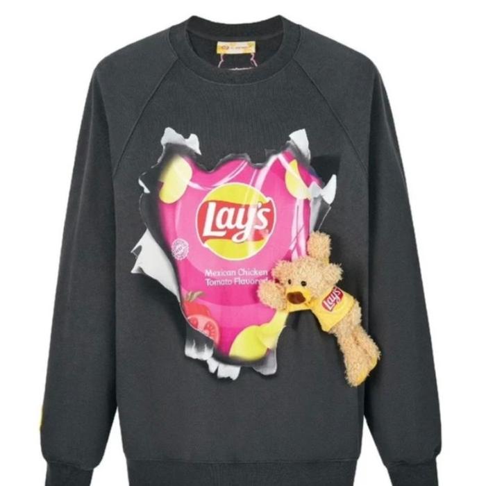 New 13DE MARZO X Lay's Broken Printing Sweatshirt Grey size M