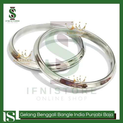 Gelang Benggali Bangle India Punjabi Baja Putih Monel Bulat Segitiga Baja Putih Pria Asli Anti Karat