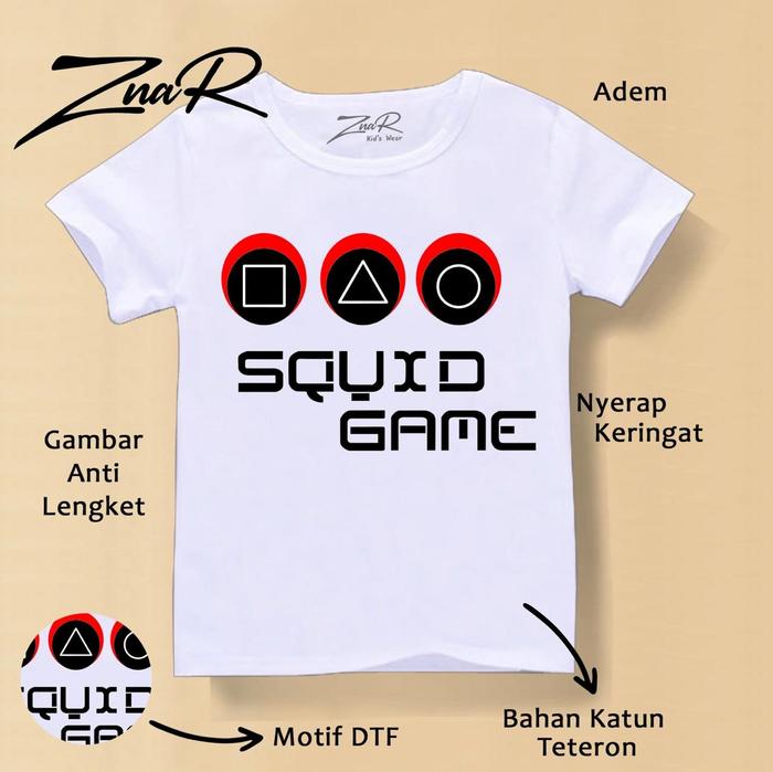 Znar - Kaos anak anak gambar Squid Game Viral / Baju atasan anak lengan pendek