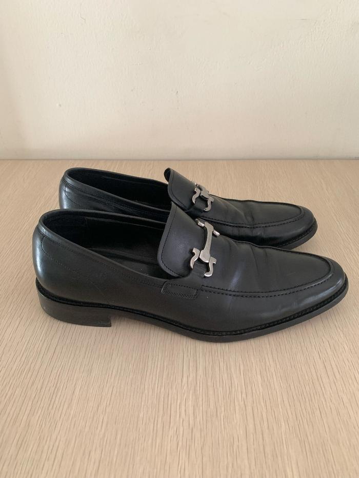 Salvatore Ferragamo Original Made in Italy Leather Loafers 43.5 Men Shoes Black Hitam