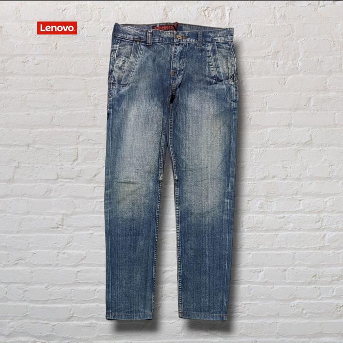 Size 29 Celana Panjang Longpants Jeans Lenovo Vtg Y2k Blue Wash Fading Slim Fit Original Second Prel