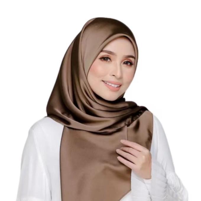 Mei Chen Hijab Sorban angin Kerudung Segi empat Satin Velvet Polos