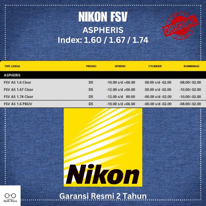 Lensa Kacamata Nikon FSV Aspheris SEECOAT NEXT