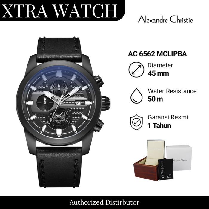 Jam Tangan Pria AC Alexandre Christie 6562 Kulit Original Chronograph - Full Black