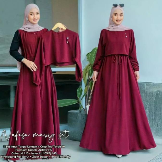Nafisa Maxy Set 2in1 inner+outer Gamis Wanita