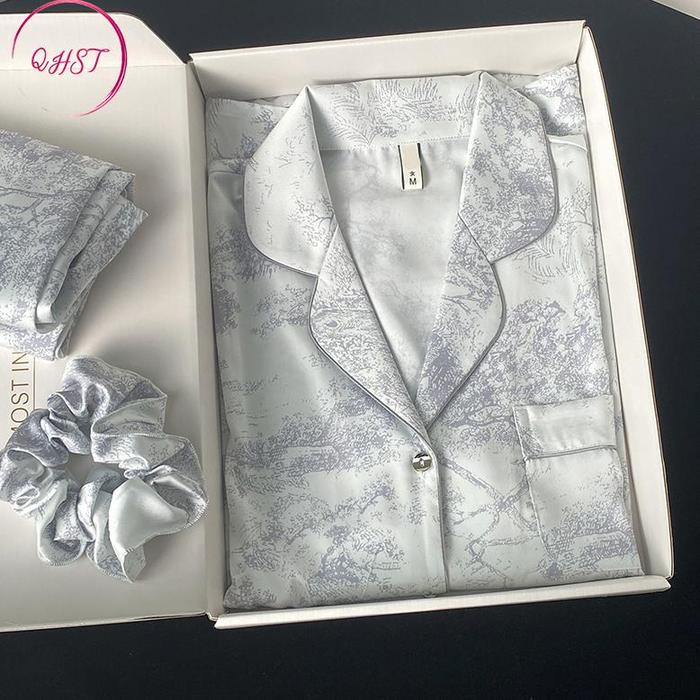 Piyama Wanita Set Lukisan Tinta Hui Pola Satin Wanita Import | Pajamas Wanita | Baju Tidur Wanita De
