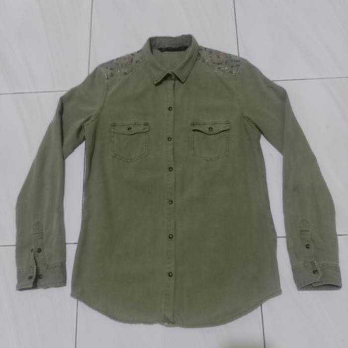 Kemeja jeans pria Original Zara Trafaluc army