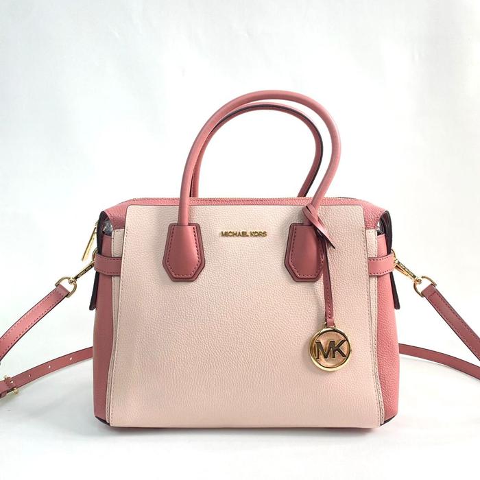 tas wanita mk mercer medium tz belted satchel powder blush multi vj