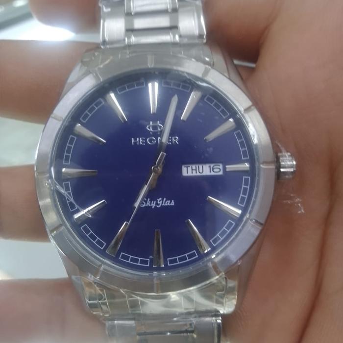 Jam Tangan Pria Original Hegner Stainless Steel Strip Blue Free Box