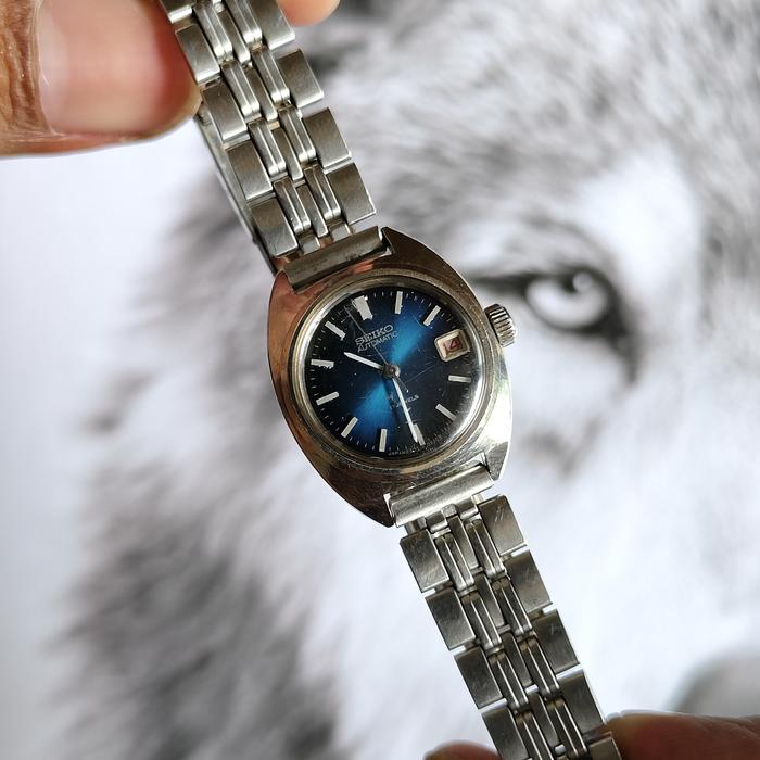 JAM TANGAN WANITA SILVER SEIKO 2205-0050 AUTOMATIC LADIES BLUE DIAL