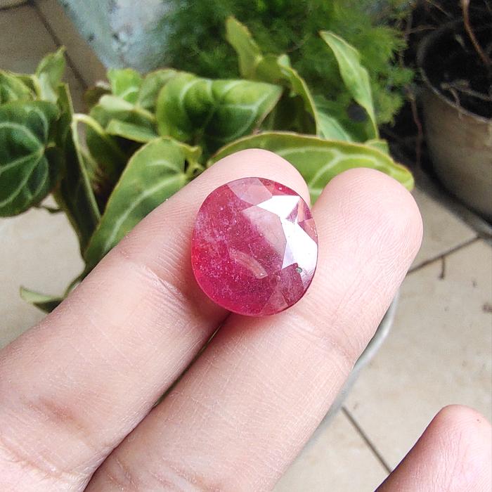 Permata Natural Merah Ruby High Quality Cutting Oval - Merah Rubi Asli