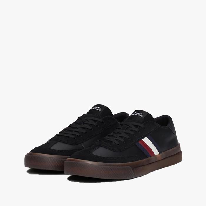 Sepatu sneakers pria tommy hilfiger leather signature tape lace up trainers original with box