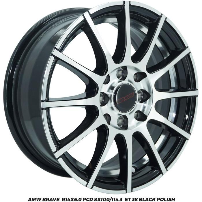 Velg Mobil Amw Brave Ring 14X6.5 Pcd 8X100/114.3 Et 38 Black Polish Terlaris
