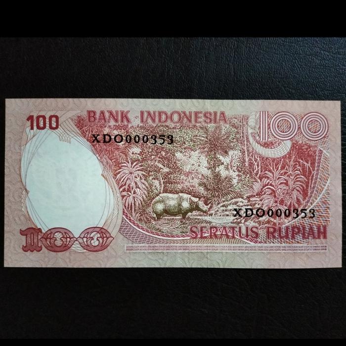 Uang 100 Rupiah Badak 1977 AUNC Seri X Nocan
