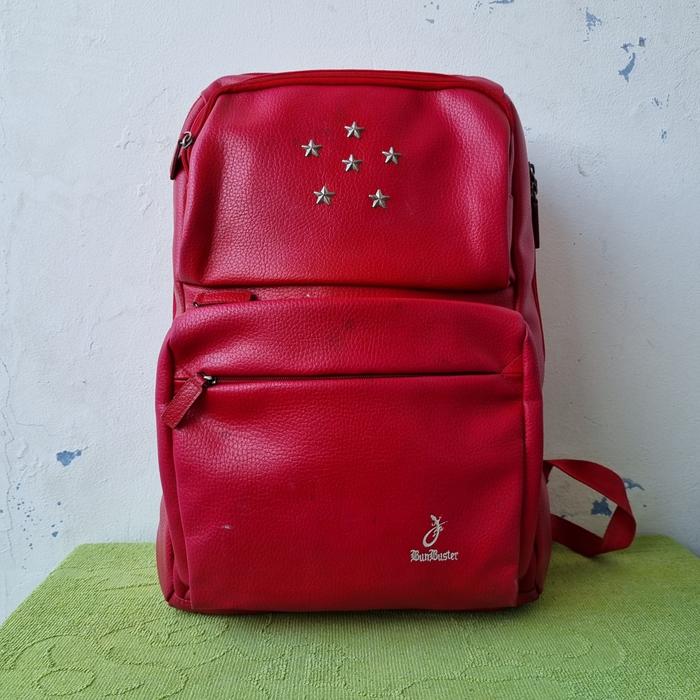 TAS RANSEL PRIA WANITA KULIT ASLI BUNBUSTER SECOND BRANDED IMPORT MERAH