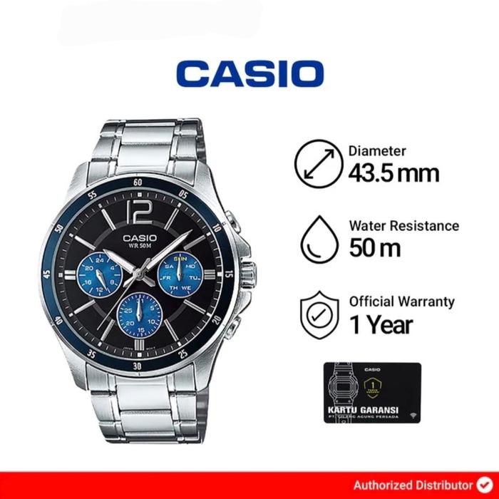 Jam Tangan Pria Casio Chronograp MTP-1374D-2AVDF / MTP-1374D-2A Original Garansi GAP 1 Thn