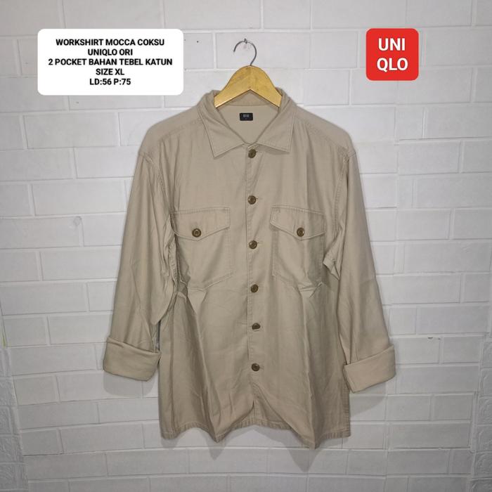 KEMEJA WORKSHIRT COKSU MOCCA UNIQLO ORI SIZE XL 2 POCKET