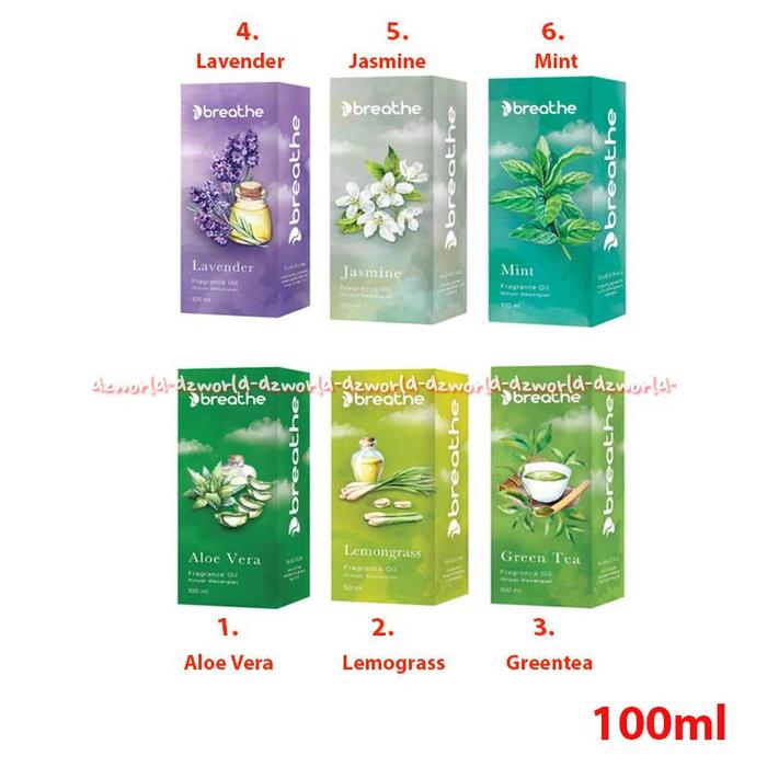 Breathe 100Ml Aloe Vera Lemongrass Green Tea Lavender Jasmine Mint Minyak Aromaterapi Tungku Diffuse