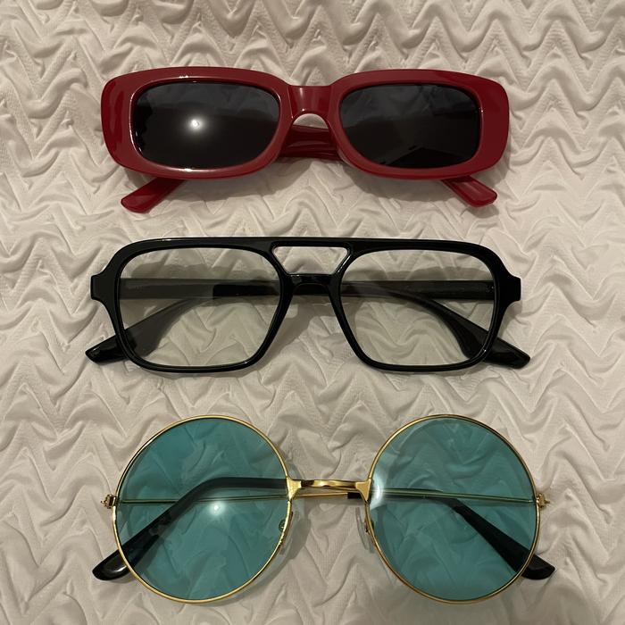 GET All 3pcs Green Retro Bulat leopard lensa bening oval yellow green fluorescent red black asimetri