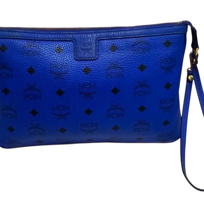 Clutch preloved MCM blue genuine leather