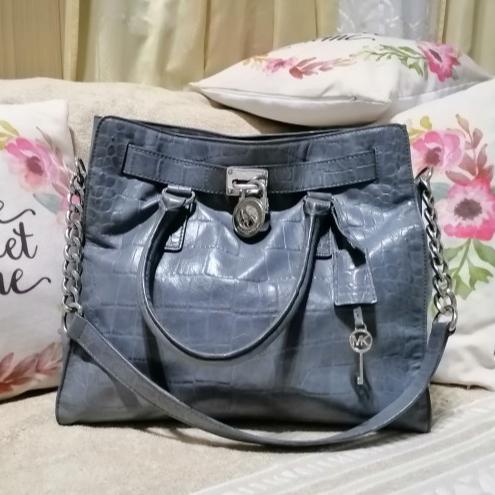 Tas Wanita Michael Kors Shoulder Bag Grey Leather Croco - Preloved Original