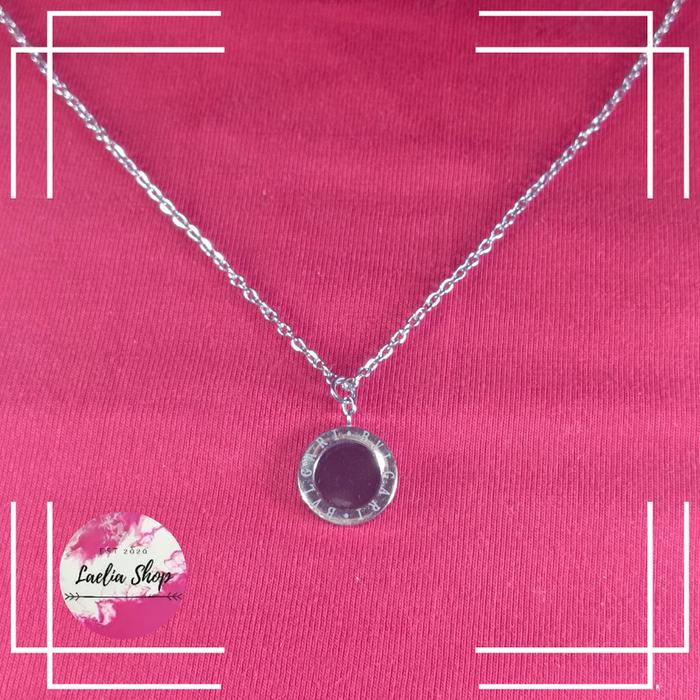 [Laelia Jewelry] Kalung Liontin Bvulgari Bulat Hitam Titanium Import Asli Anti Karat Tidak Luntur Or