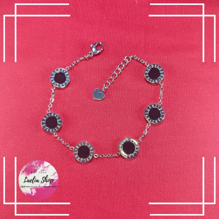 [Laelia Jewelry] Gelang Tangan Liontin Bvulgari Bulat Hitam Titanium Import Asli Anti Karat Tidak Lu