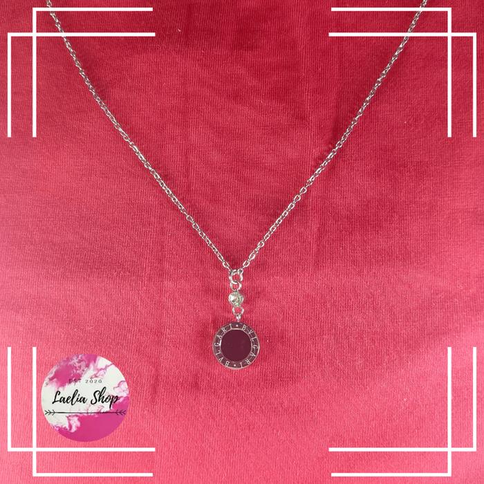 [Laelia Jewelry] Kalung Liontin Bvulgari Bulat Hitam Dengan Permata Titanium Import Asli Anti Karat 