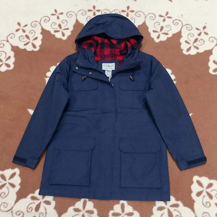 jaket outdoor LL BEAN THINSULATE sz L parka pria navy lapis motif flanel
