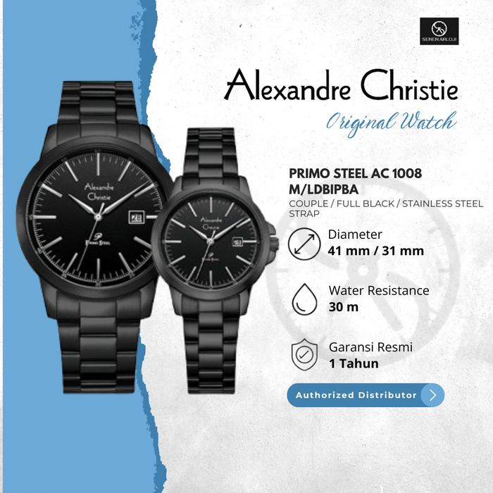 Jam Tangan Couple Alexandre Christie AC 1008 Original Tanggal Aktif Strap Stainless Steel - Full Hit