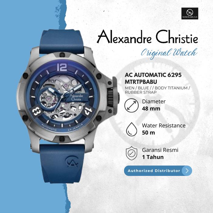 Jam Tangan Pria Alexandre Christie AC 6295 Automatic Strap Rubber Original - Blue Watch Karet