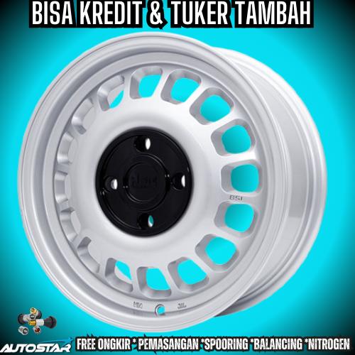 Menjual velg mobil retro model kaleng hsr BSI R16 pcd 4x114,3 silver pas buat mobil wuling bingou ev