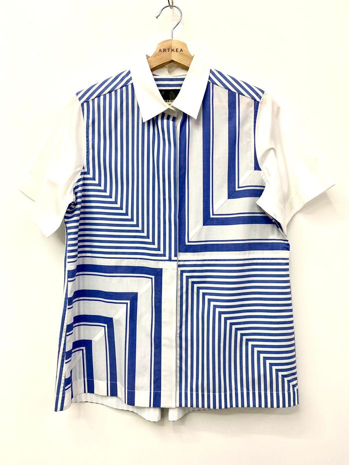 SS Blue Maze Crossed Basic Shirt - Ukuran L - ARTKEA Stripes for GADIS Special Sale